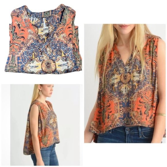 Free People Tops - Free People Darcy India Tapestry Print Sleeveless Blouse Top Boho Boxy Swing XS